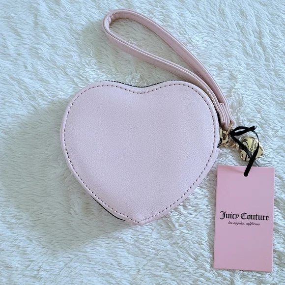 Juicy🍊 Couture Pink Clay Velour Heart🩷 Zip Around Coin Purse - NWT - Picture 2 of 16
